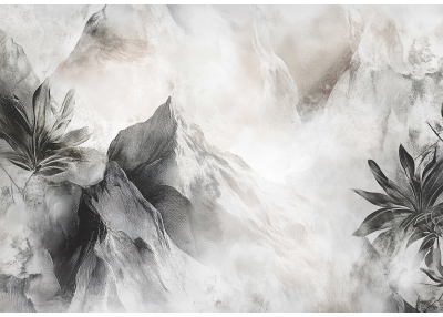 Фототапет с абстрактни планини и ботанични елементи